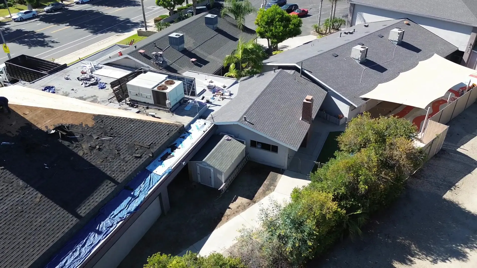 Aerial view of finished roofs in a San Fernando Valley neighborhood